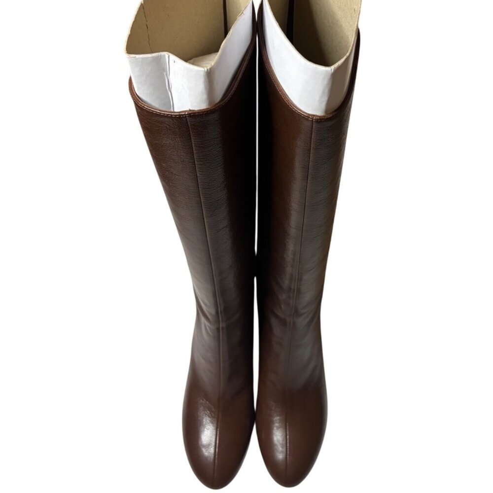 Tory Burch Brown Leather Tall Heeled Boots Knee High Pull On Size 9.5 - Picture 6 of 13